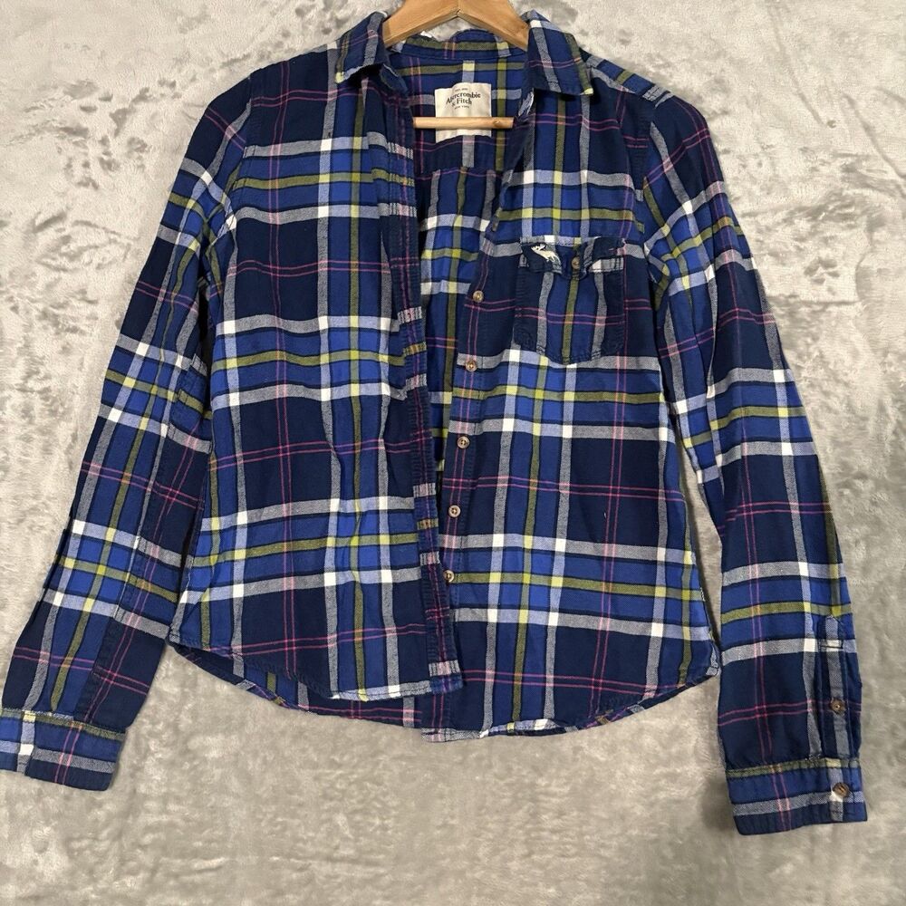 Abercrombie & Fitch Flannel Button Up M Blue Plaid Cowgirl Gorpcore Western Chic